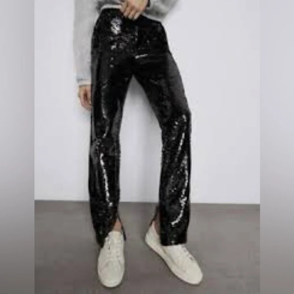 Zara Sequin High Rise Pants with Slit Hem